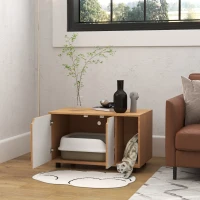 PawHut Meuble à litière maison de toilette sur pieds pour chat 2 en 1 portes style scandinave 80 x 48 x 48 cm naturel et blanc(m-2)