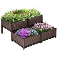 Outsunny 50cm x 50cm x 46.5cm Set of 4 41L Garden Raised Bed Kit, PP DIY Elevated Planter Box, Flower Vegetables Planting Container with Self-Watering Design and Drainage Holes(m-1)