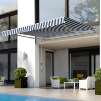 Outsunny 3.5M x 2.5M Garden Patio Manual Awning Canopy Sun Shade Shelter Retractable Gear Lever Winding Handle - Grey(m-2)