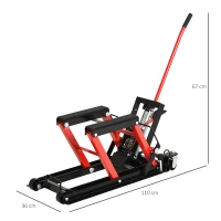 DURHAND Gato Hidráulico de Motocicletas Soporte 680 kg Elevador ATV para Garaje Pista Altura Ajustable 24-36 cm con Plataforma Almohadilla Antideslizante de Alta Resistencia 110x36x67 cm Negro y Rojo(m-3)