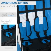 HOMCOM Remolque Infantil para Bicicleta 2 PLAZAS Rueda Giratoria 360° y Amortiguadores CON BARRA COLOR Azul(m-4)