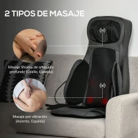 HOMCOM Masajeador de Asiento con Calor Cojín de Asiento de Masaje Shiatsu con Mando a Distancia 52x39x78 cm Negro(m-4)