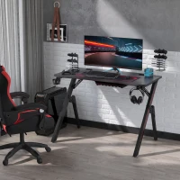 HOMCOM Gaming Tisch Schreibtisch Computertisch Arbeitstisch Möbel für Büro Wohnzimmer Arbeitszimmer, modernes Design, MDF Metall 110 x 59 x 75 cm Schwarz(m-4)