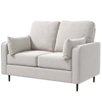 HOMCOM Canapé 2 places style contemporain avec 2 coussins supplémentaires piètement acier noir revêtement aspect velours beige(m-1)