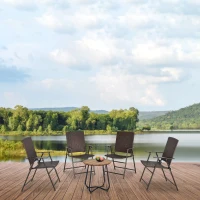 Outsunny 4tlg. Polyrattanstühle Klappstuhl Gartenstuhl mit Rückenlehne klappbar Stahl Braun 58 x 61 x 94 cm(m-2)