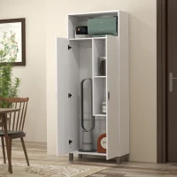 HOMCOM Armario Multiusos Armario Escobero con 2 Puertas Compartimiento Abierto Estante Ajustable para Salón 70x35x188 cm Blanco(m-2)