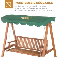 Outsunny Balancelle de Jardin 3 Places Toit imperméabilisé 2 tablettes Support 1,9L x 1,3l x 1,85H m Charge Max. 360 Kg Bois de pin Vert(m-4)