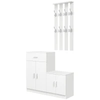 HOMCOM Scarpiera con Appendiabiti a Combinazione per Ingresso e Camera da Letto Legno 100x32x187cm Bianco(m-10)