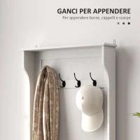 HOMCOM Mobile Appendiabiti 3 in 1 con 4 Ganci e Panca Contenitore, in Legno, 71.5x39.5x170 cm, Bianco(m-5)