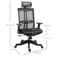 Vinsetto Silla de Malla Giratoria y Reclinable con Altura Ajustable Reposabrazos Reposacabezas y Soporte Lumbar Regulable Negro(m-3)