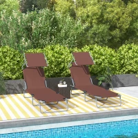Outsunny Conjunto de 2 Tumbonas Plegables con Toldo Desmontable Respaldo Ajustable en 5 Niveles 187x58x36 cm Marrón(m-2)