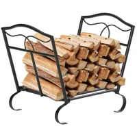 Outsunny Estante para Leña Metálico 47x30x38 cm Leñero Exterior e Interior Vintage Soporte para Leña con Rejilla y Base Elevada Carga Máx. 40 kg Negro(m-1)