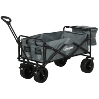 Outsunny Bollerwagen mit Kühltasche, klappbar, Stahlrahmen, bis 100 kg, 113x57x77-100 cm, Dunkelgrau