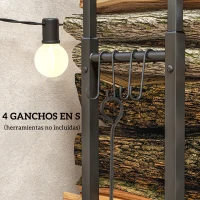 Outsunny Soporte para Leña Extensible Leñero con 4 Ganchos para Interior y Exterior 40-65x25x100-150 cm Carga 100 kg  Negro(m-6)