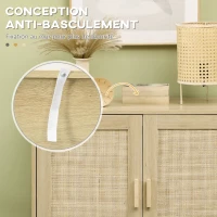HOMCOM Buffet bas style bohème avec placard 2 portes rotin tissé étagère ajustable en hauteur 80 x 40 x 80 cm naturel(m-7)