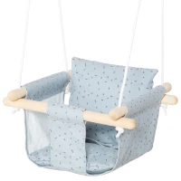 Outsunny Kinderschaukel mit Sicherheitsgurt Kissen faltbare Babyschaukel Kleinkindschaukel Babysitz Baumwolle Pappelholz Grau 40 x 40B x 180H cm(m-9)