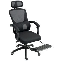 HOMCOM Ergonomic Office Chair, Mesh High Back Desk Chair with Adjustable Lumbar Support and Headrest, Footrest, Reclining Executive Swivel Computer Chair for Home Study, Black(m-11)