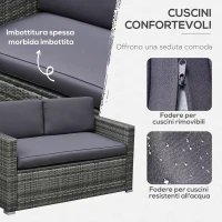 Outsunny Set da Giardino 4 Pezzi in Rattan PE e Acciaio, con Divano, 2 Poltrone e Tavolino da Caffè, Grigio(m-6)