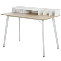 HOMCOM Small Computer Desk with Monitor Stand, Drawer and Storage Compartments, Home Office Desk for Small Spaces, Study Table, White(m-1)