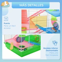 PawHut Jaula para Hámster Casa para Animales Pequeños con Túnel Plataformas Cuenco Bebedero Casita Rampas y Rueda de Ejercicio 46x30x58cm Verde y Blanco(m-7)