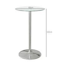 HOMCOM Bartisch Stehtisch, Runder Tisch, gehärtet Glasplatte, modernes Design, 60 x 60 x 102 cm, Silber(m-3)