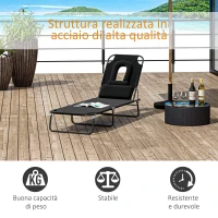 Outsunny Sdraio Pieghevole Reclinabile su 4 Livelli con Foro per Lettura e Cuscino in Tessuto Oxford e Acciaio, 187x58x36 cm, Nero(m-6)