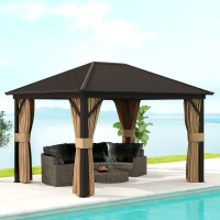 Outsunny 3.6 x 3 m Aluminium Hardtop Gazebo, with Accessories - Brown(m-2)