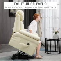 HOMCOM Fauteuil de Relaxation électrique Fauteuil releveur inclinable avec Repose-Pied Ajustable revêtement synthétique crème(m-4)