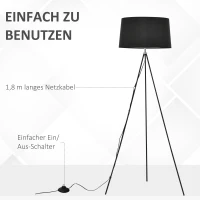 HOMCOM Stehlampe Tripod Schlafzimmer Standleuchte Stehleuchte 40 W Skandinavisch Stoff + Metall schwarz ∅73 x 156 cm(m-7)