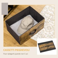 HOMCOM Cassettiera 6 Cassetti in Tessuto Pieghevoli Stile Industriale in Acciaio e Legno, 84x30x92cm, Marrone Rustico(m-5)