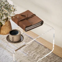 HOMCOM Tavolino Basso Geometrico a 2 Livelli  in Acrilico con Gambe Triangolari, 40x30x45 cm, Trasparente(m-9)