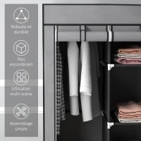 HOMCOM Armoire de rangement en tissu pliable avec 5 étagères, 2 tringles et 3 tiroirs en tissu 125L x 43l x 162.5H cm(m-6)