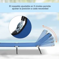 Outsunny Conjunto de 2 Tumbonas Plegables y Reclinables con Respaldo Ajustable en 5 Niveles Carga 120 kg 188x56x28 cm Azul(m-4)
