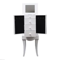 HOMCOM Armario Tocador Joyero 30x22x75cm con 1 Espejo 3 cajones y 2 colgadores Madera(m-4)