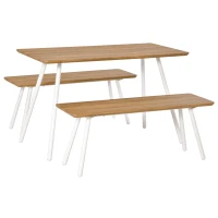 HOMCOM Set Tavolo da Pranzo con 2 Panche in Stile Nordico per Soggiorno, Salotto e Cucina, in MDF e Metallo, Bianco(m-1)