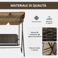 Outsunny Dondolo da Giardino 3 Posti con Tettuccio Regolabile in Rattan PE e Acciaio, 167x112x153cm(m-4)