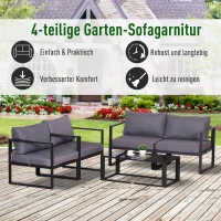 Outsunny Vierteiliges Gartenmöbel Set, Sitzgruppe, Sofa mit Sitzkissen, Tisch mit Stauraum, Polyester, Grau, 138 x 69 x 63 cm(m-4)