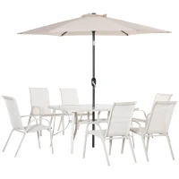 Outsunny Set da Giardino 8 Pezzi con Sedie, Ombrellone e Tavolo con Piano in Vetro(m-10)