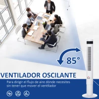 HOMCOM Ventilador de Torre con 3 Modos 3 Velocidades Patalla LED 12H Temporizador Oscilante de 85° con Mando a Distancia Hogar Oficina Alto 110 cm Blanco(m-6)