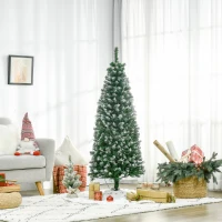 HOMCOM 5FT Tall Prelit Pencil Slim Artificial Christmas Tree with Realistic Branches, 250 Colourful LED Lights and 408 Tips, Xmas Decoration, Green(m-8)