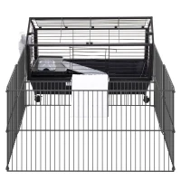 Pawhut Kleintierkäfig mit Freigehege inkl. Zubehör 88 cm x 128,5 cm x 56 cm  4 Rollen Schwarz Metall Polypropylen(m-8)