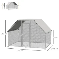 Pawhut Recinto per Galline in Metallo Galvanizzato e Tessuto Oxford con Porta con Blocco 280x193.5x195 cm(m-3)