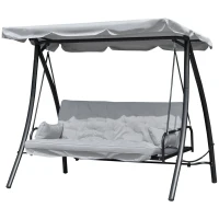 Outsunny Hollywoodschaukel Gartenschaukel Schaukel Schaukelbank mit Liege-Funktion, 3 Sitzer, Metall+Polyester, Grau, 209 x 114 x 170 cm(m-10)