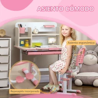 HOMCOM Escritorio y Silla para +3 Años con Altura Ajustable y Mesa Inclinable 80x52x88-109 cm y 35,5x44,5x66-80 cm Rosa(m-7)