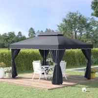 Outsunny 3 x 4m Aluminium Garden Gazebo, Marquee Canopy Shelter Pavilion Party Tent with Nets and Curtains for Garden and Deck, Black(m-2)