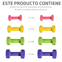 HOMCOM Juego de 8 Mancuernas Hexagonales 20 KG de 4 Pares 4 kg 3 kg 2 kg 1 kg Mancuernas de Neopreno con Revestimiento Antideslizantes Pesas para Gimnasio en Casa Ejercicio Entrenamiento Multicolor(m-4)