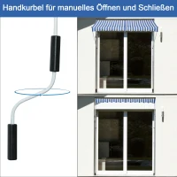 Outsunny Klemmmarkise mit Handkurbel höhenverstellbar Gelenkarmmarkise schmutzabweisend, witterungsbeständig Balkonmarkise 150cm breit Terrassenmarkise für Terrasse Balkon Veranda Blau+Weiß(m-5)