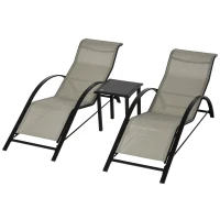 Outsunny 3 Pieces Sun Lounger Chair Set, Metal Frame Garden Outdoor Sunbathing Chair with Side Table and Armrest, Grey(m-12)