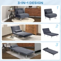 HOMCOM Single Velvet-Feel Sleeper Chair - Charcoal Grey(m-4)