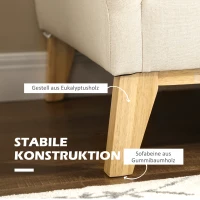 HOMCOM Zweier-Sofa, skandinavisches Design, 2 Wurfkissen, Naturholzrahmen, beige, 137 x 78 x 78 cm(m-5)